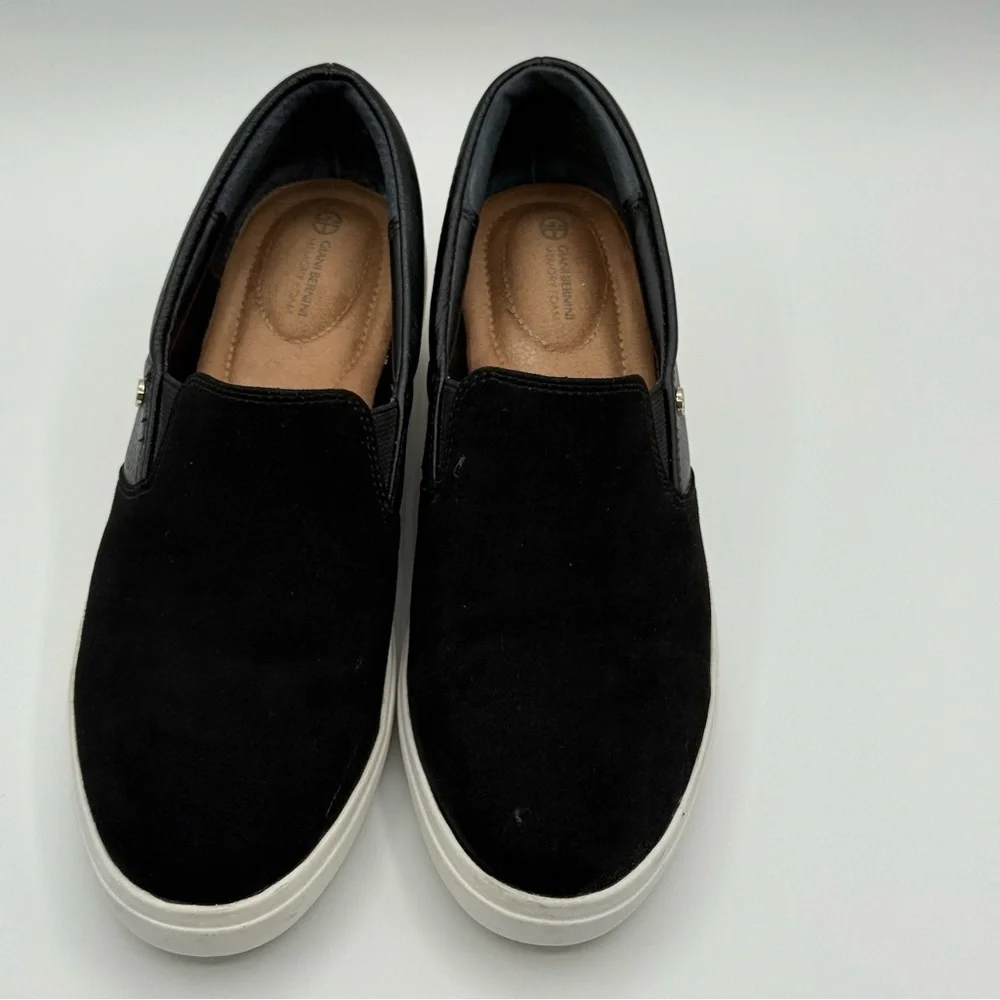 Giani Bernini Xenaa Black Slip-on Wedge Sneakers Suede & Leather Platform SZ 7.5 - Picture 3 of 15